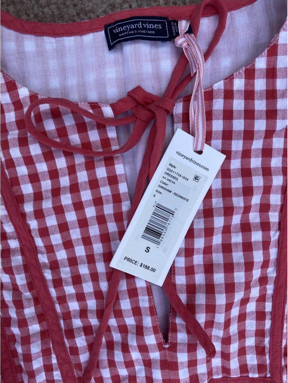 Vineyard Vines Ainsley Lobster coastal cottagecore checked ruffle dress small - Picture 5 of 8